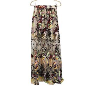 L'Atiste by Amy Womens Small Skirt Maxi Embroidered Floral Sheer Mesh Multicolor